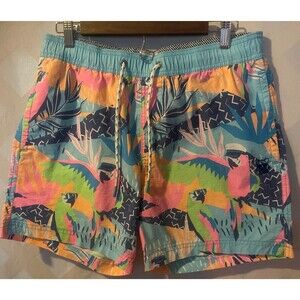 PARTY PANTS Captain Toucan Nice Birdie Parrot Stretch Shorts/Swim Trunks Men's M